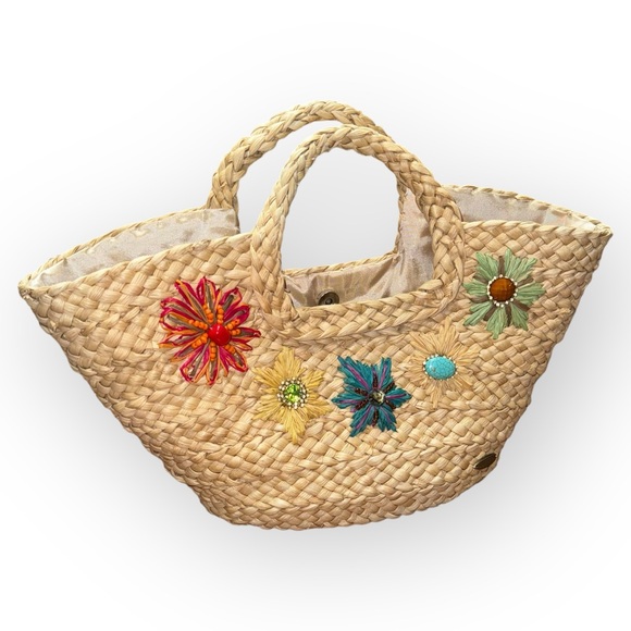 Floral Medium Cornhusk Cappelli Straworld Bag - Picture 1 of 9